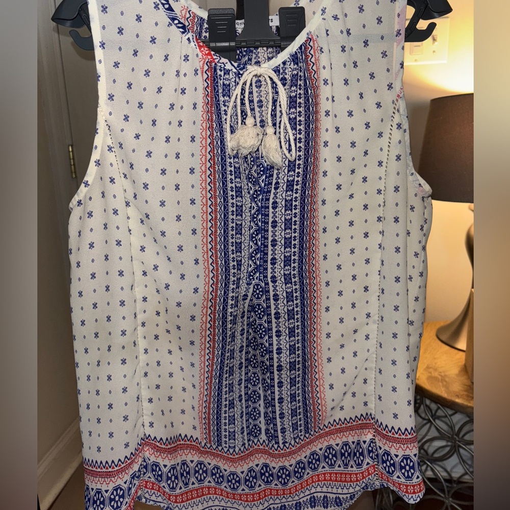 Cream tank with Blue & Orange pattern